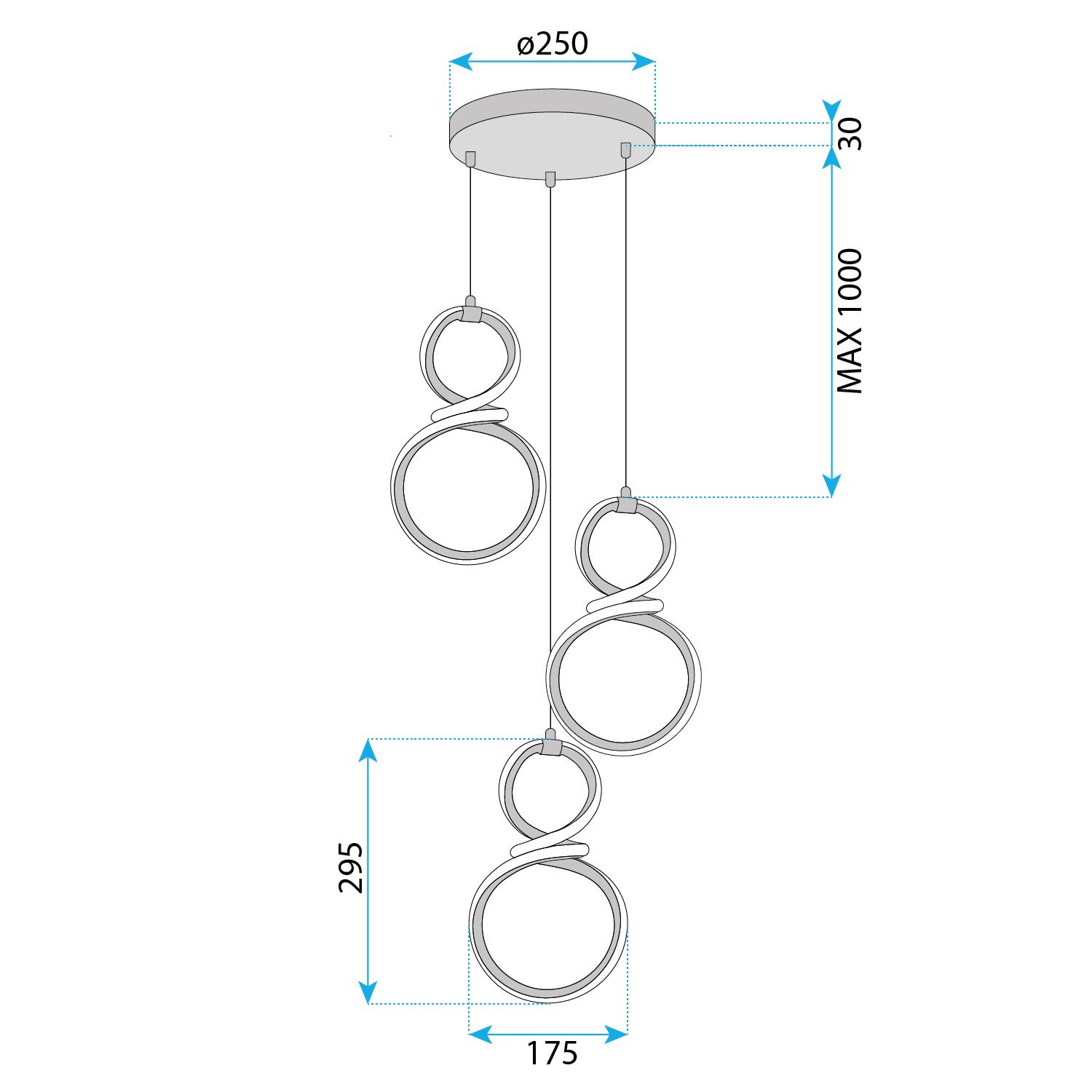 TOOLIGHT riippuva kattovalaisin G073-3CPR kulta, 132,5x17,5x29,5cm