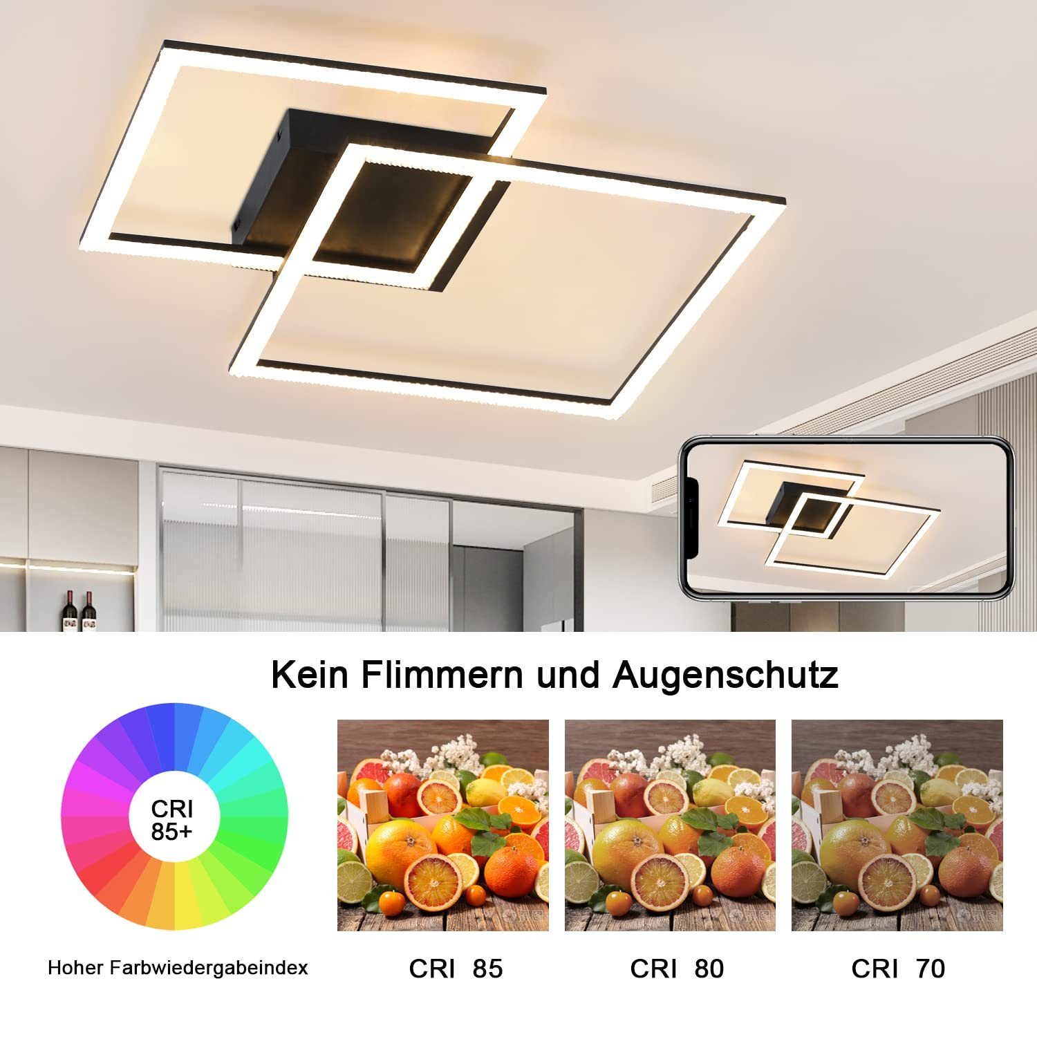 ZMH Moderni LED-kattovalaisin kahdella kristallineliöllä, 50 W LEDit, 57 * 48 cm