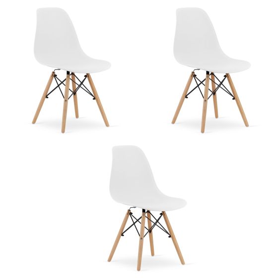 OSAKA-tuoli, valkoinen, luonnonväriset jalat (3 kpl)