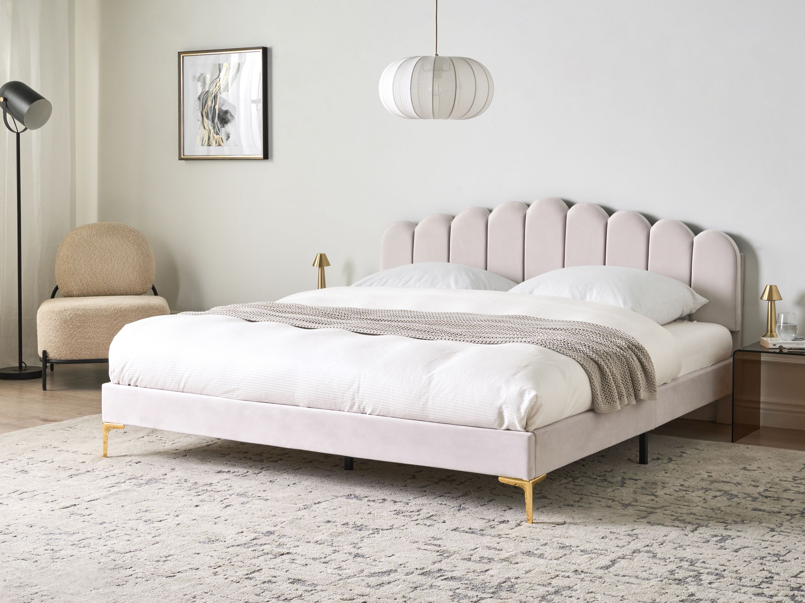 Sänky sametti SAUVIAN 180 x 200 cm Luonnonvalkoinen