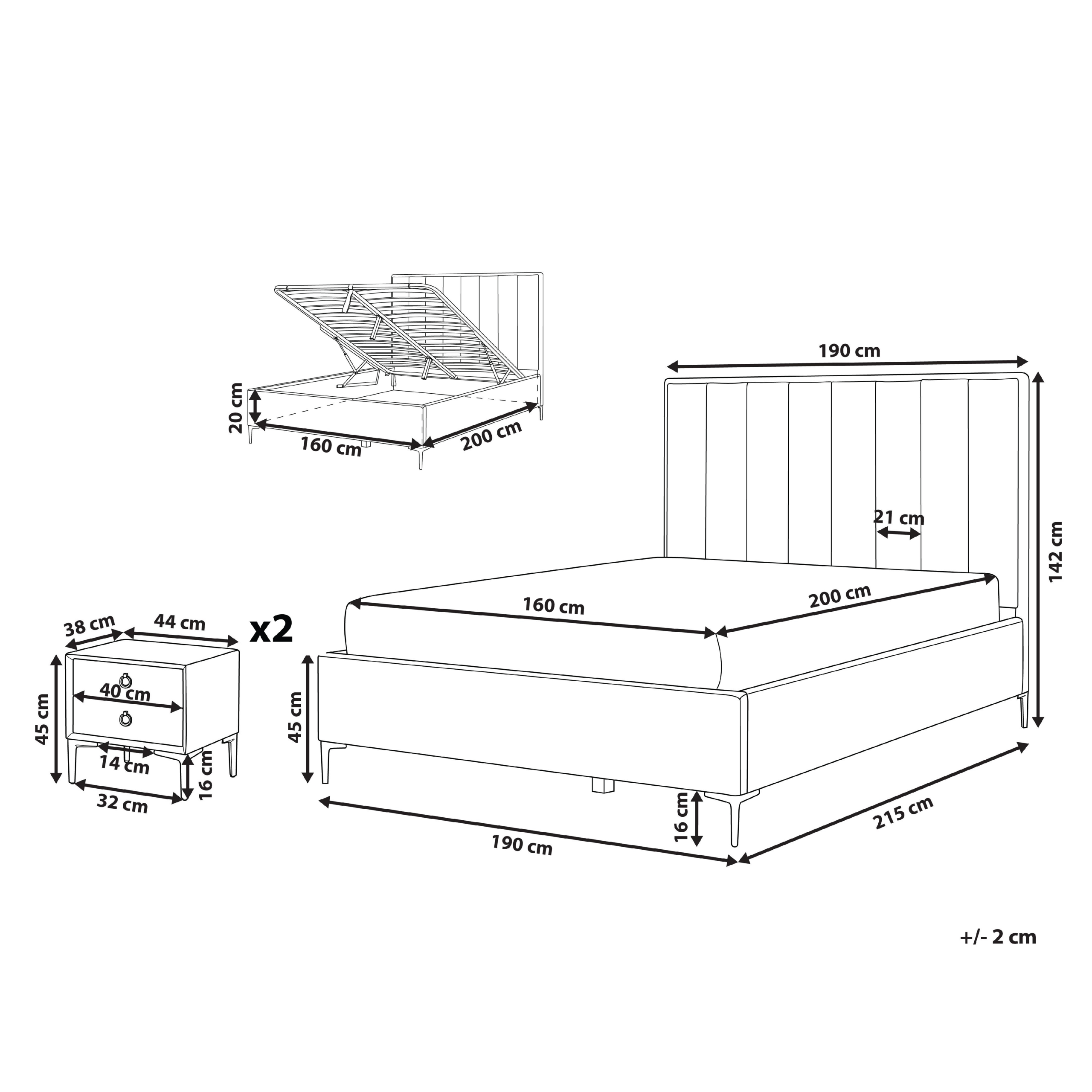 Makuuhuonesetti sametti SEZANNE 160 x 200 cm Vaaleanharmaa