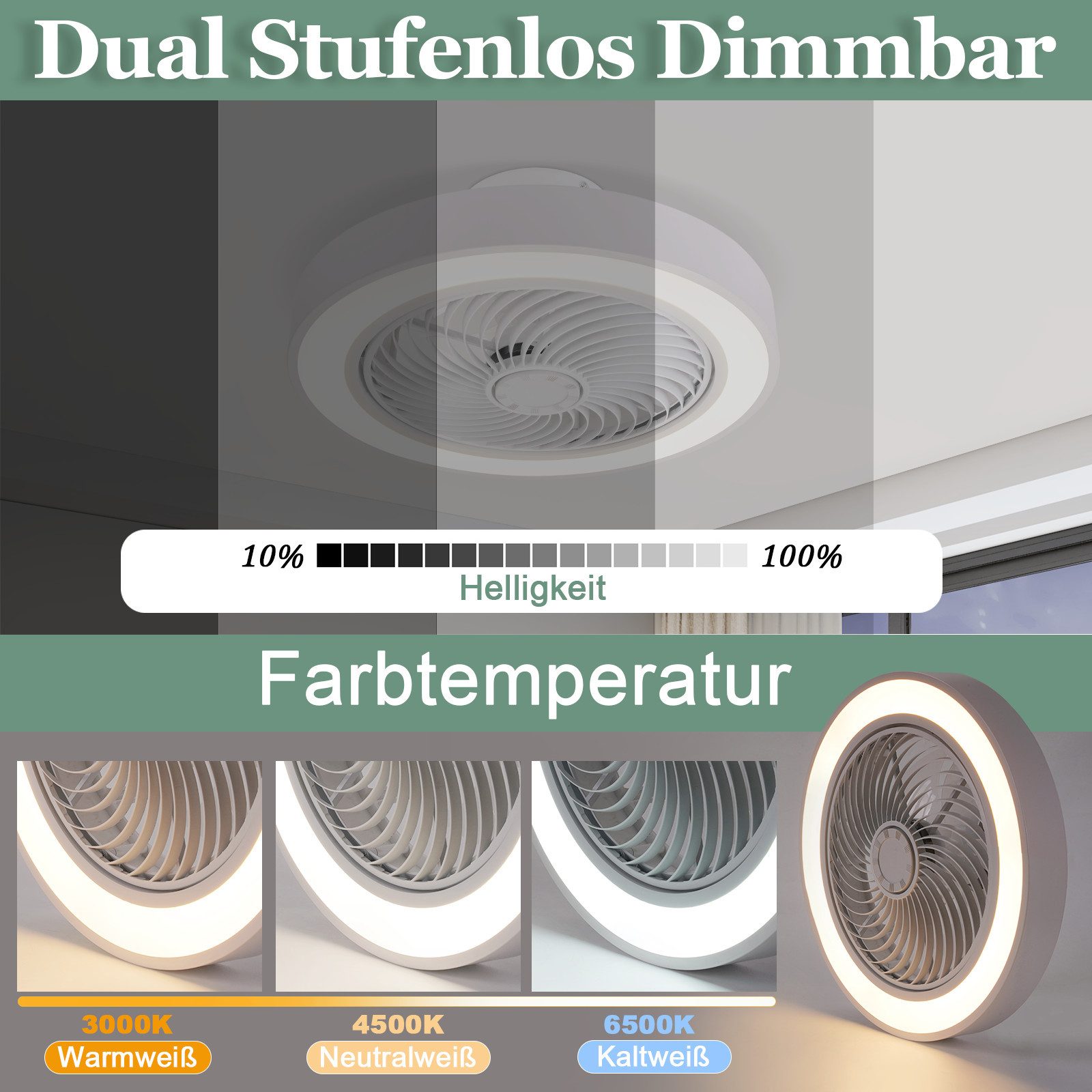 NETTLIFE LED - kattotuuletin Valaistuksella, 40W, hiljainen Kaukosäätimellä ja, himmentimellä, 6- nopeusajastimella