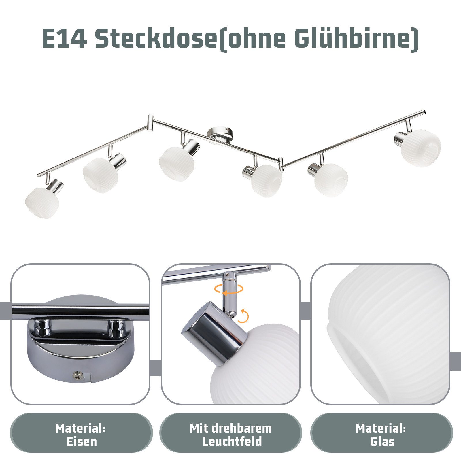 NETTLIFE valkoinen kattokohdevalaisin E14 kattovalaisin 6 lamppua sisäkäyttöön lasivarjostin säädettävä kohdevalo