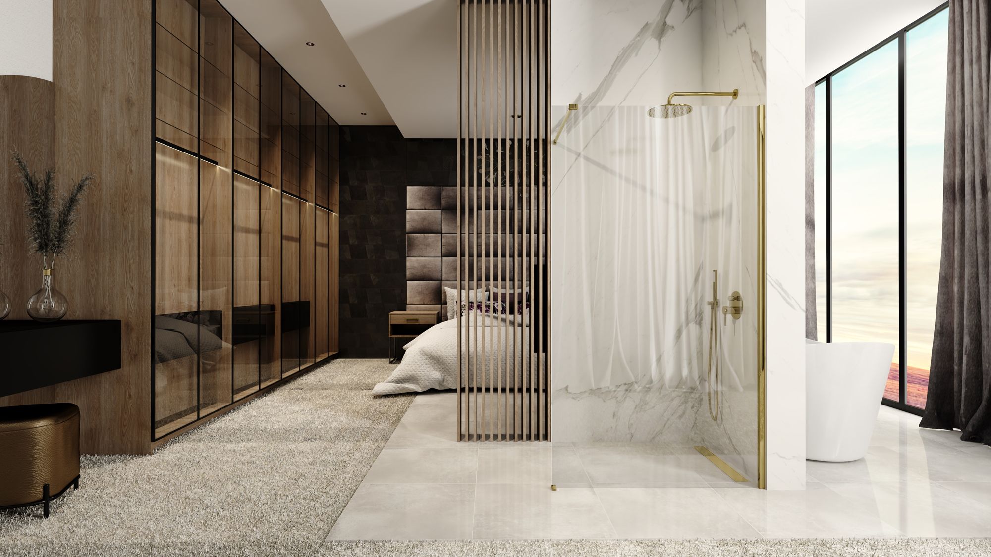 REA Suihkuseinä AERO WALK IN 110 kulta, 1,8X110X195CM