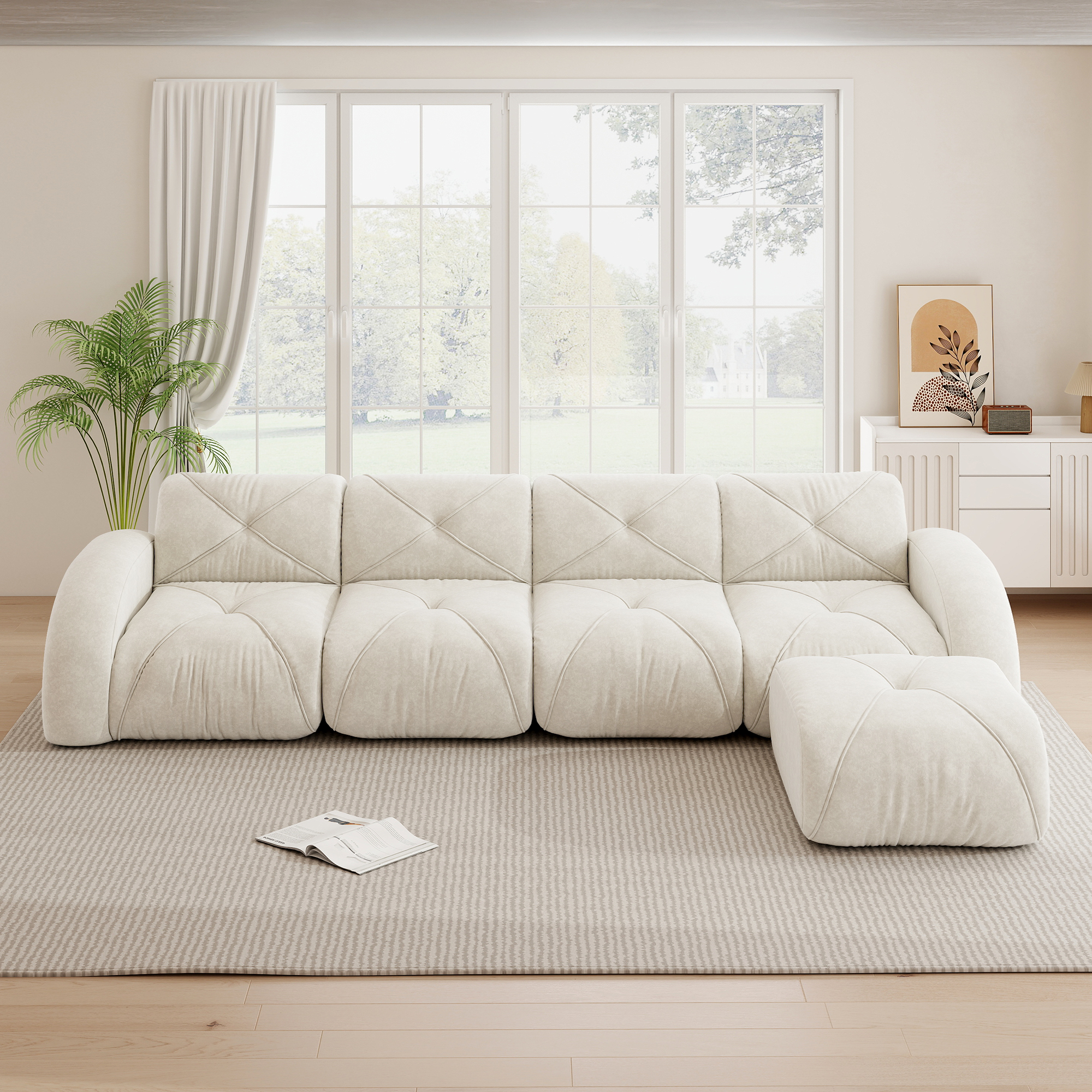 moduulisohva 4-paikkainen light beige chenille skandinaavinen säilytystilalla varustettu