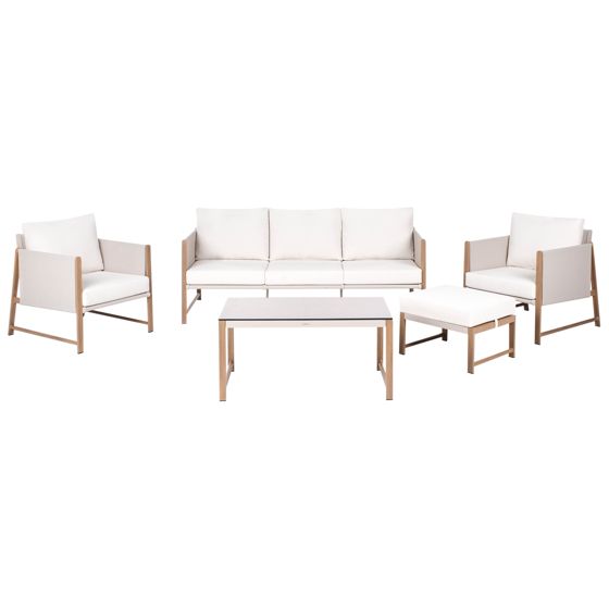 Ulkosohvaryhmä rahilla ja pöydällä 5-istuttava NOLA metalli Vaaleanbeige