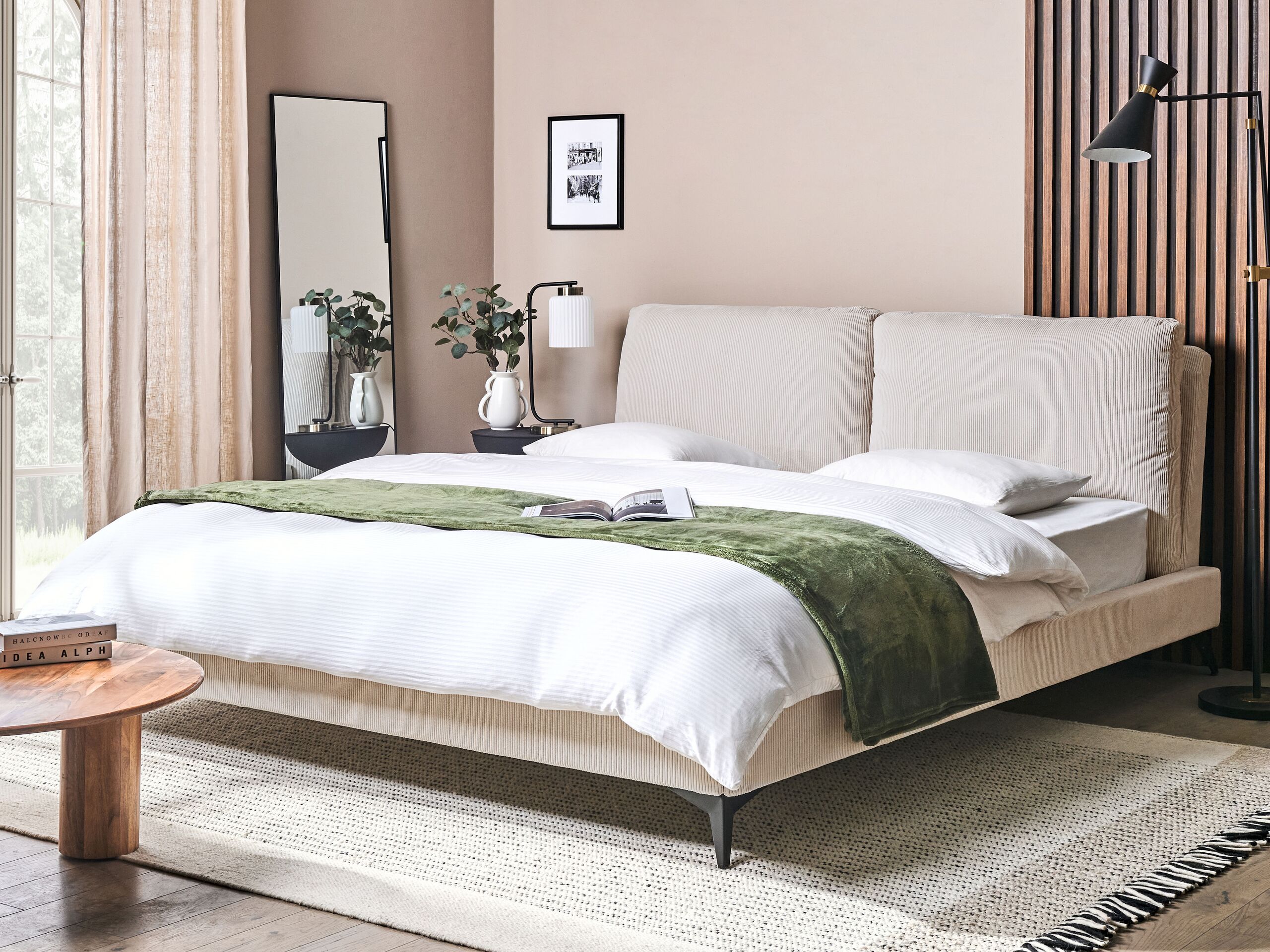 Sänky Vakosametti MELLE 180 x 200 cm Vaaleanbeige