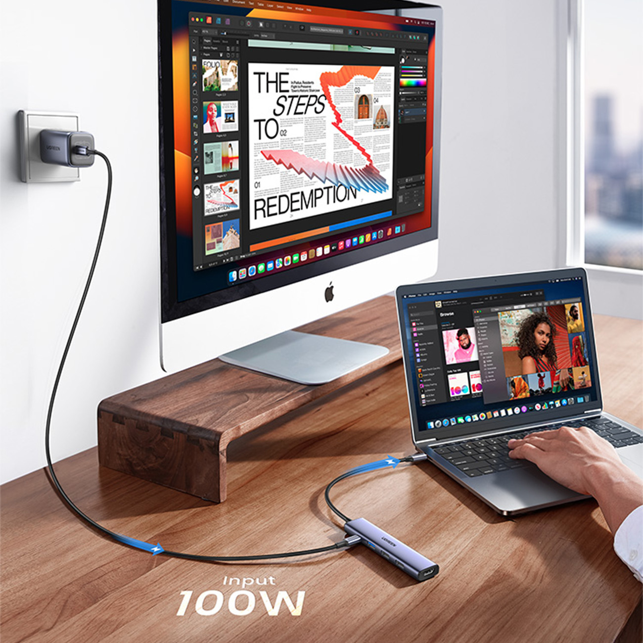 Monitoiminen keskitinsovitin USB-A HDMI USB-C harmaa