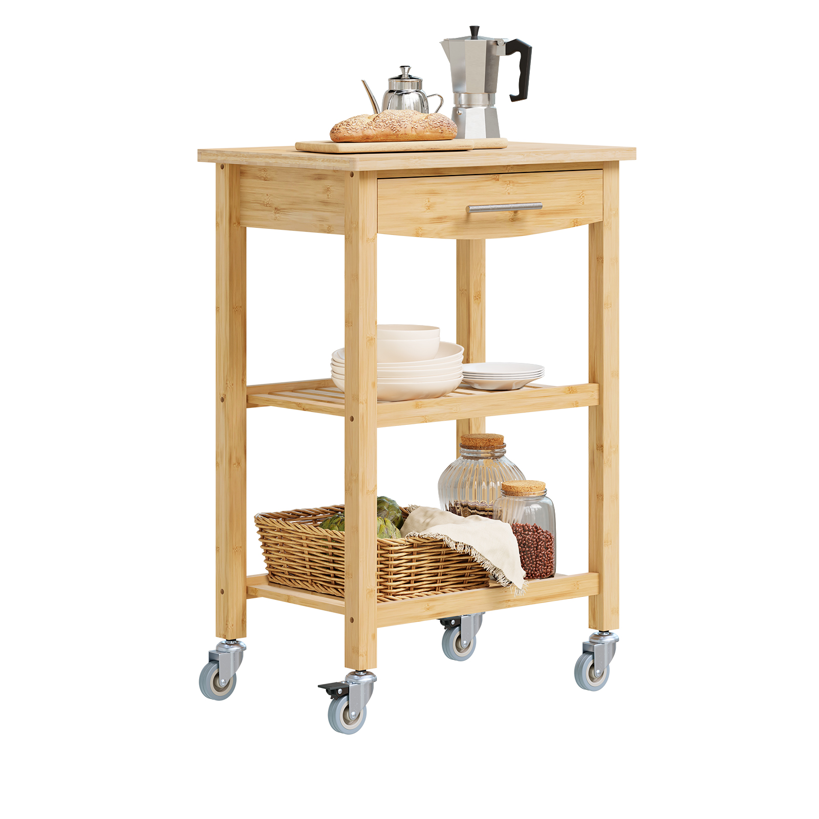 Keittiövaunu pyörillä luonnonvärinen bambu 58.0x40.0x86.0 FKW135-N