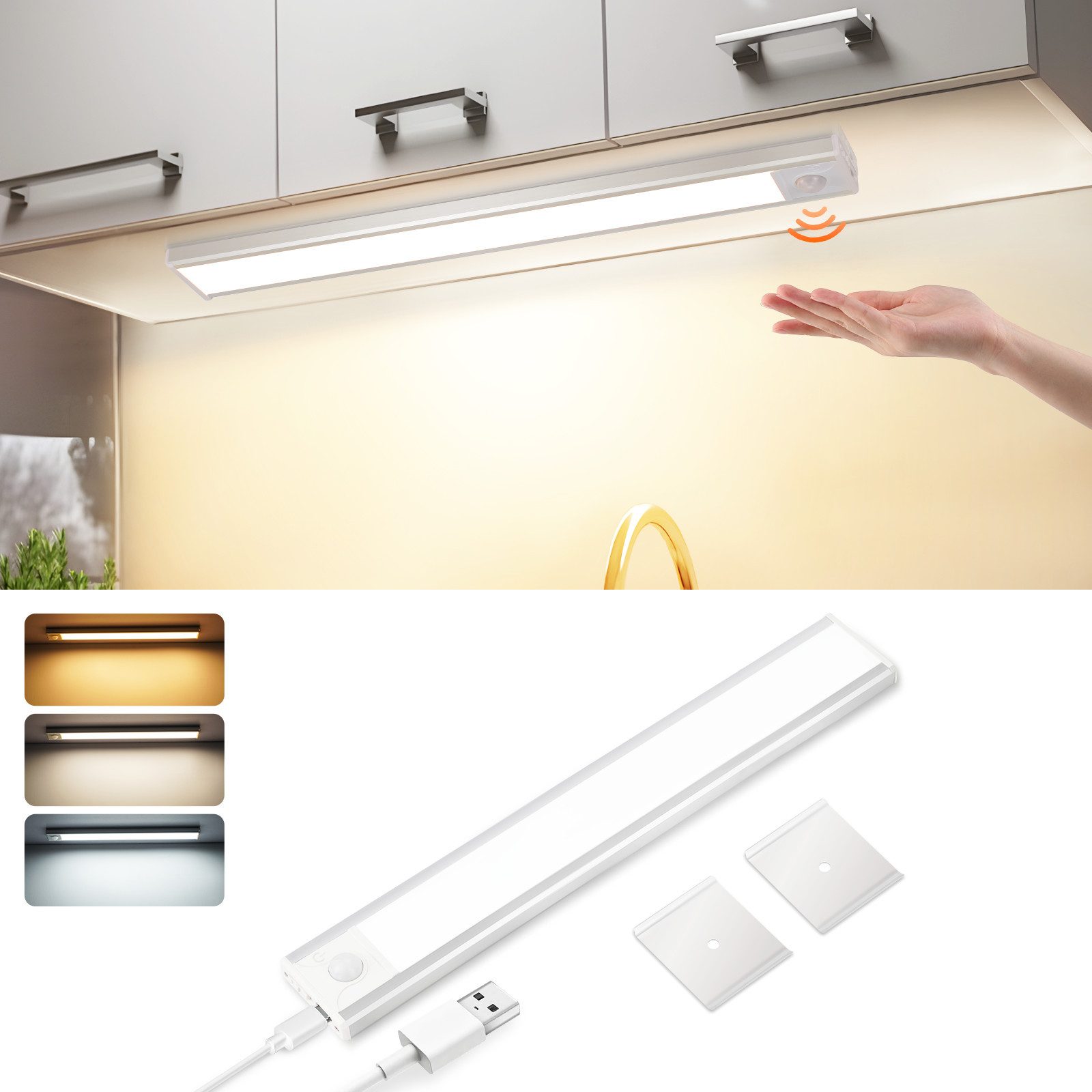 NETTLIFE LED-kaapinalusvalaisin liiketunnistimella, USB-ladattava, 1500 mAh, ihanteellinen vaatekaappiin, eteiseen tai komeroon