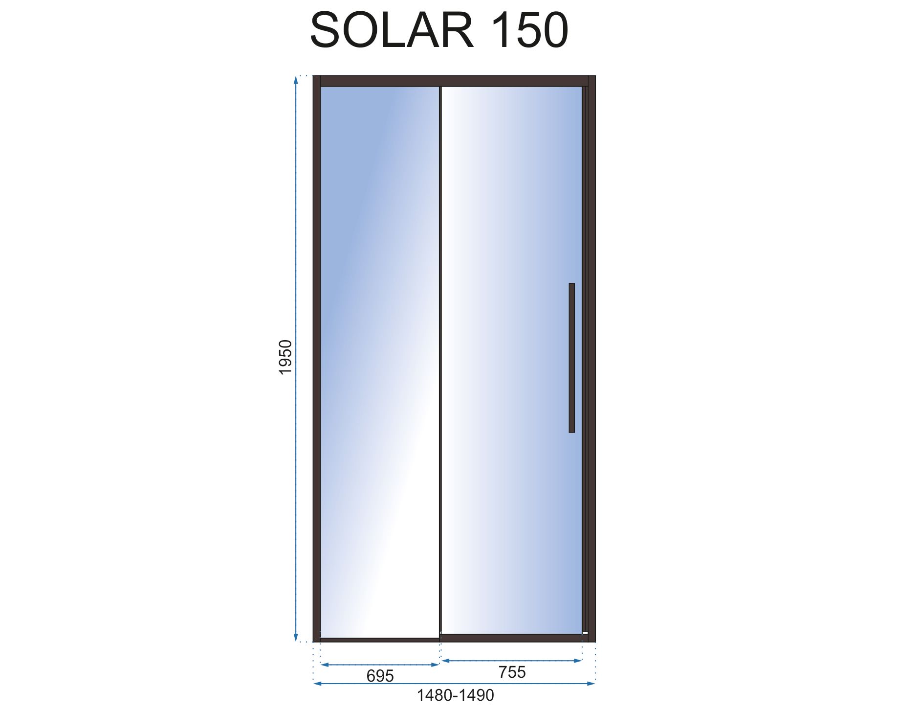 REA suihkuovi SOLAR 150 musta, 2,2X150X195CM