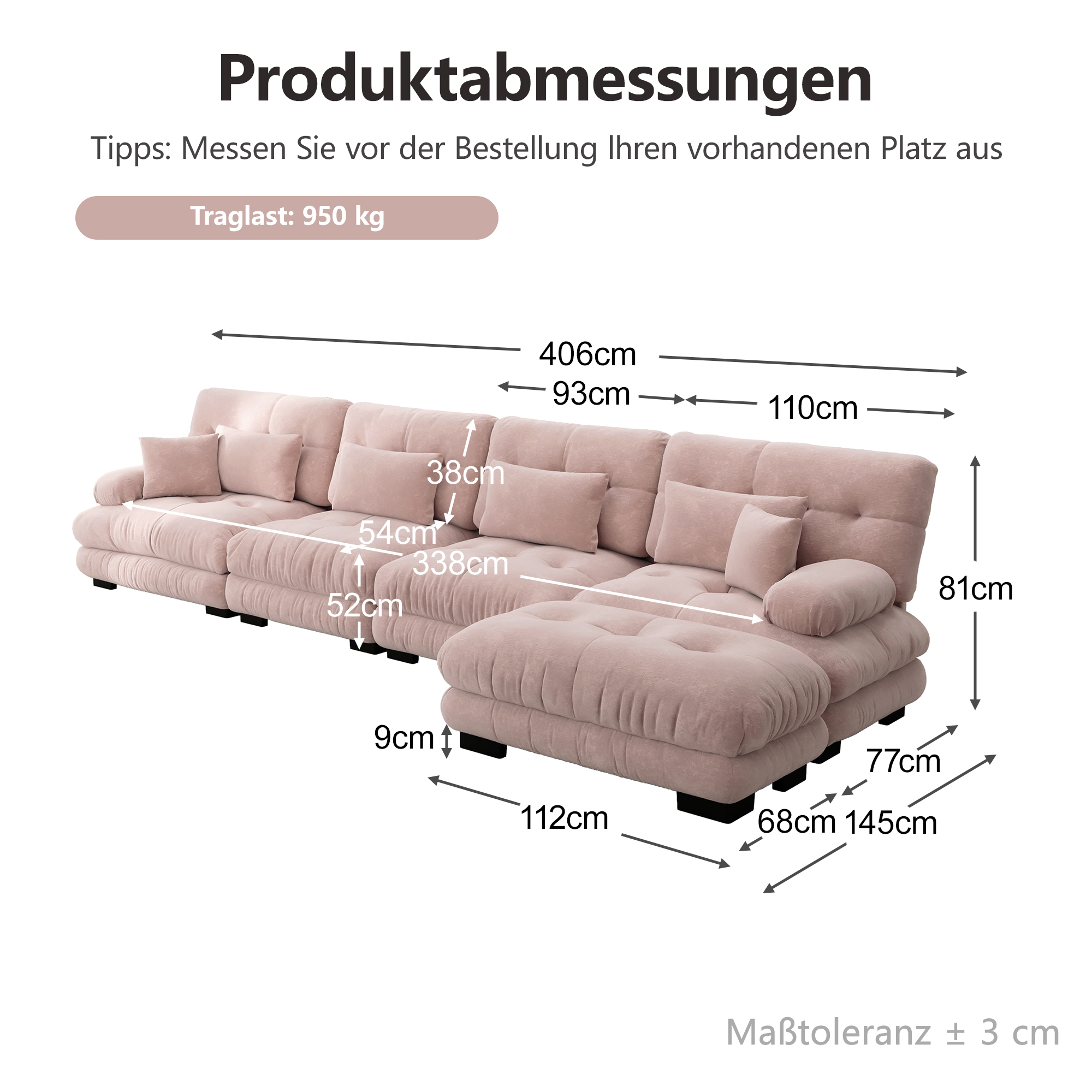 moduulisohva 4-paikkainen vaaleanpunainen chenille moderni säädettävä