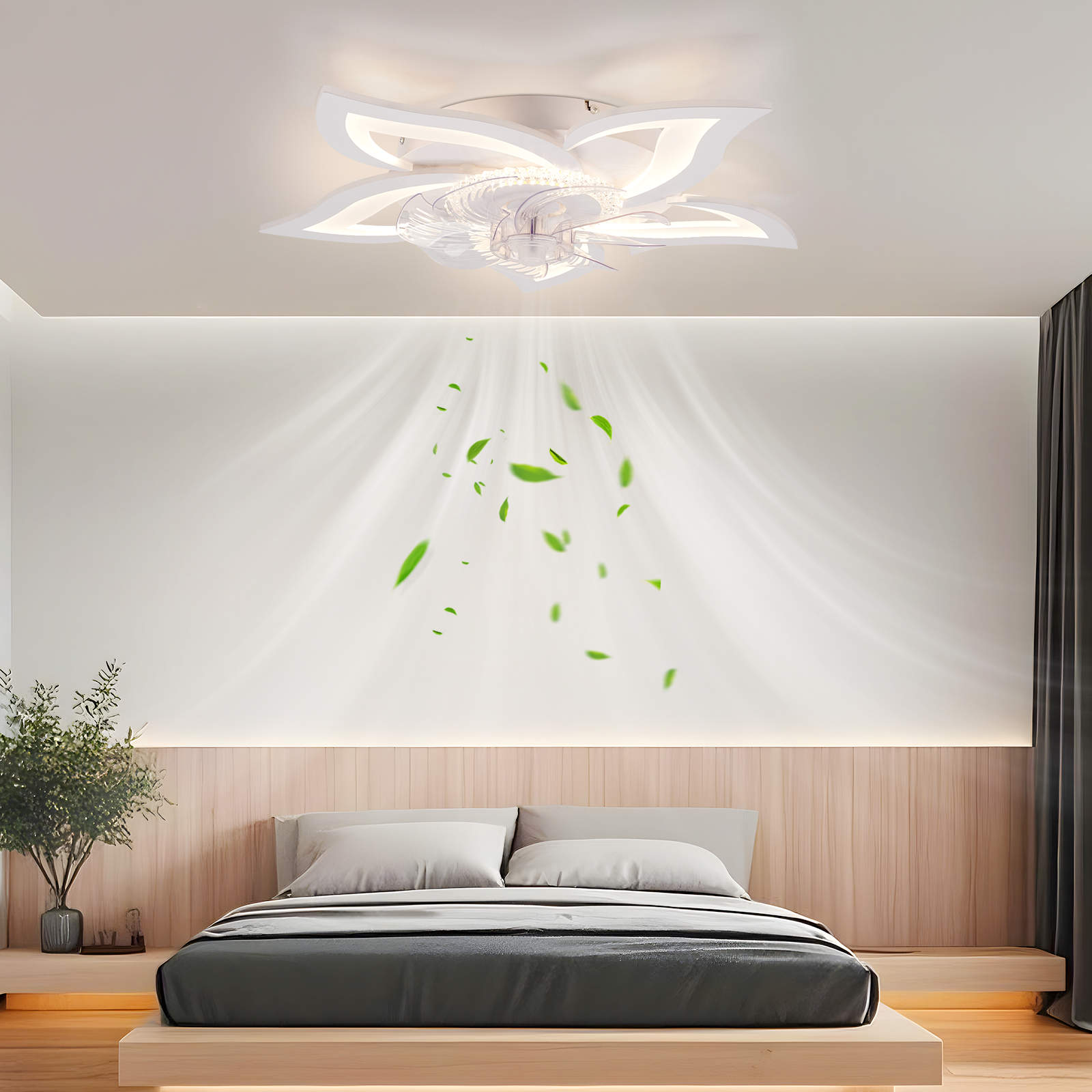 ZMH 48W LED-kattotuuletin - hiljainen kaukosäätimellä, himmennettävä, 3 lämpötila-asetusta, 6 nopeutta, ajastin - makuuhuoneeseen