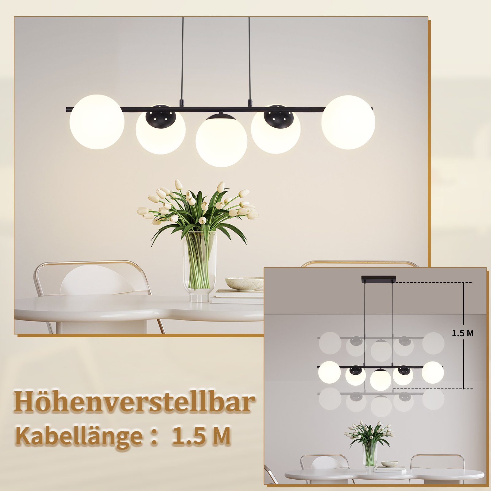 ZMH-riippuvalaisin, 90 cm halkaisijaltaan oleva lasinen kattokruunu E27-liitännällä, moderni tyyli, 150 cm korkeussäädettävä, retromalli