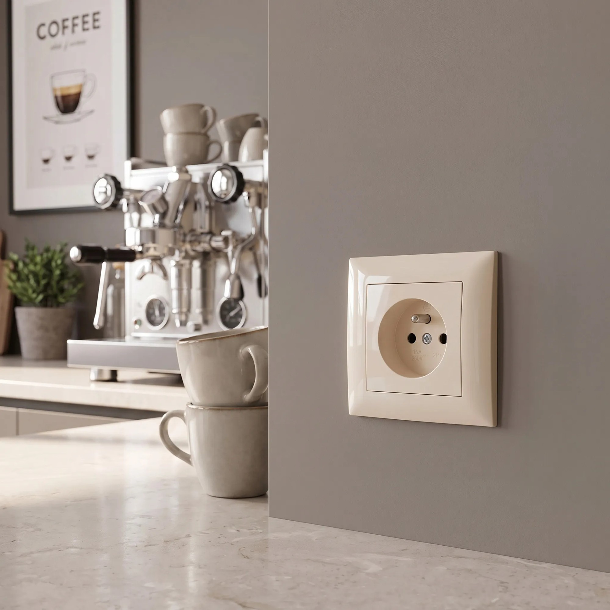 Toolight Yksiosainen maadoitettu pistorasia JNH001-G + kehys Beige 4, 3x8, 4x8, 4cm