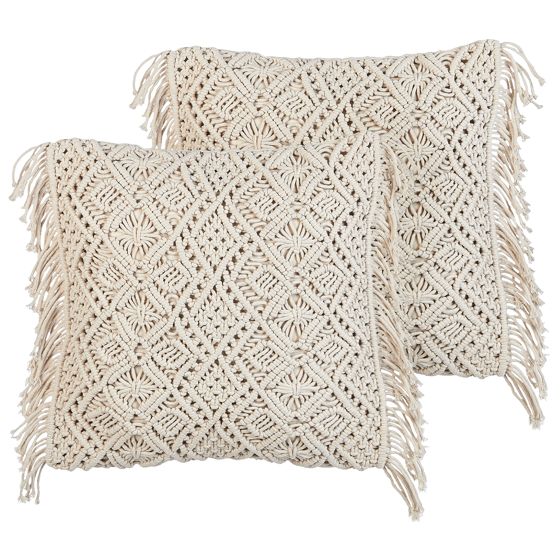 Koristetyynysetti 2 kpl PATTAN puuvilla 45 x 45 cm Beige Geometrinen kuvio