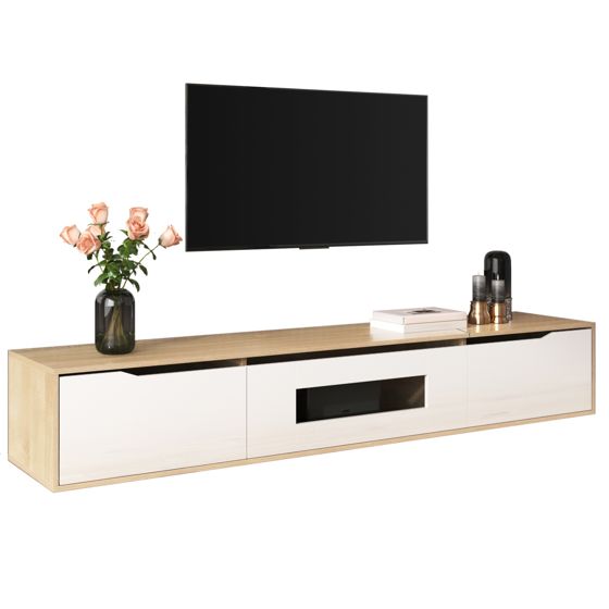 TV-taso 180x35x30 cm valkoinen lastulevy säilytyksellä ja LED-valaistuksella