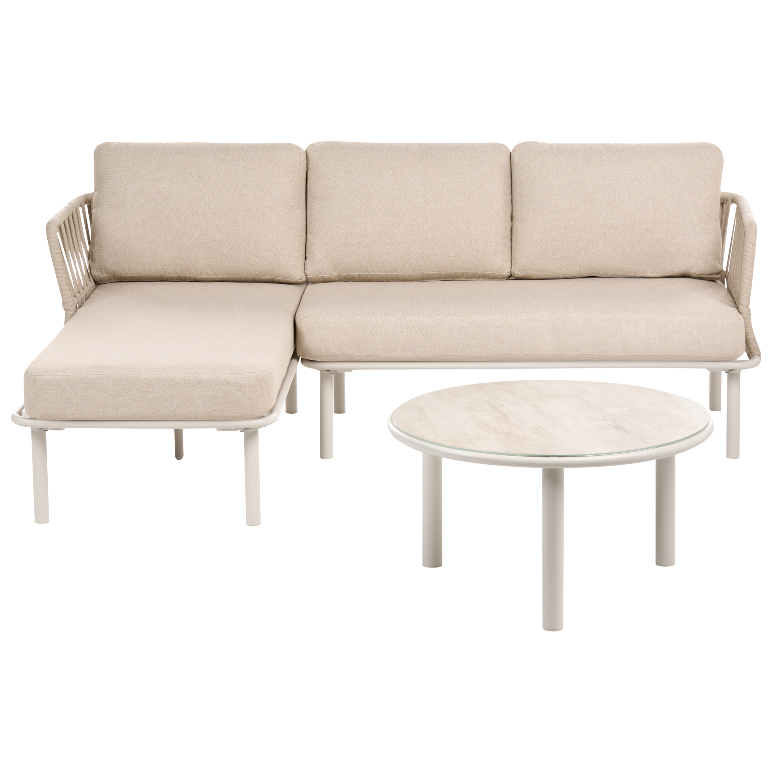 Ulkokulmasohva ja pöytä 3-istuttava ORTE Metalli Beige Oikea