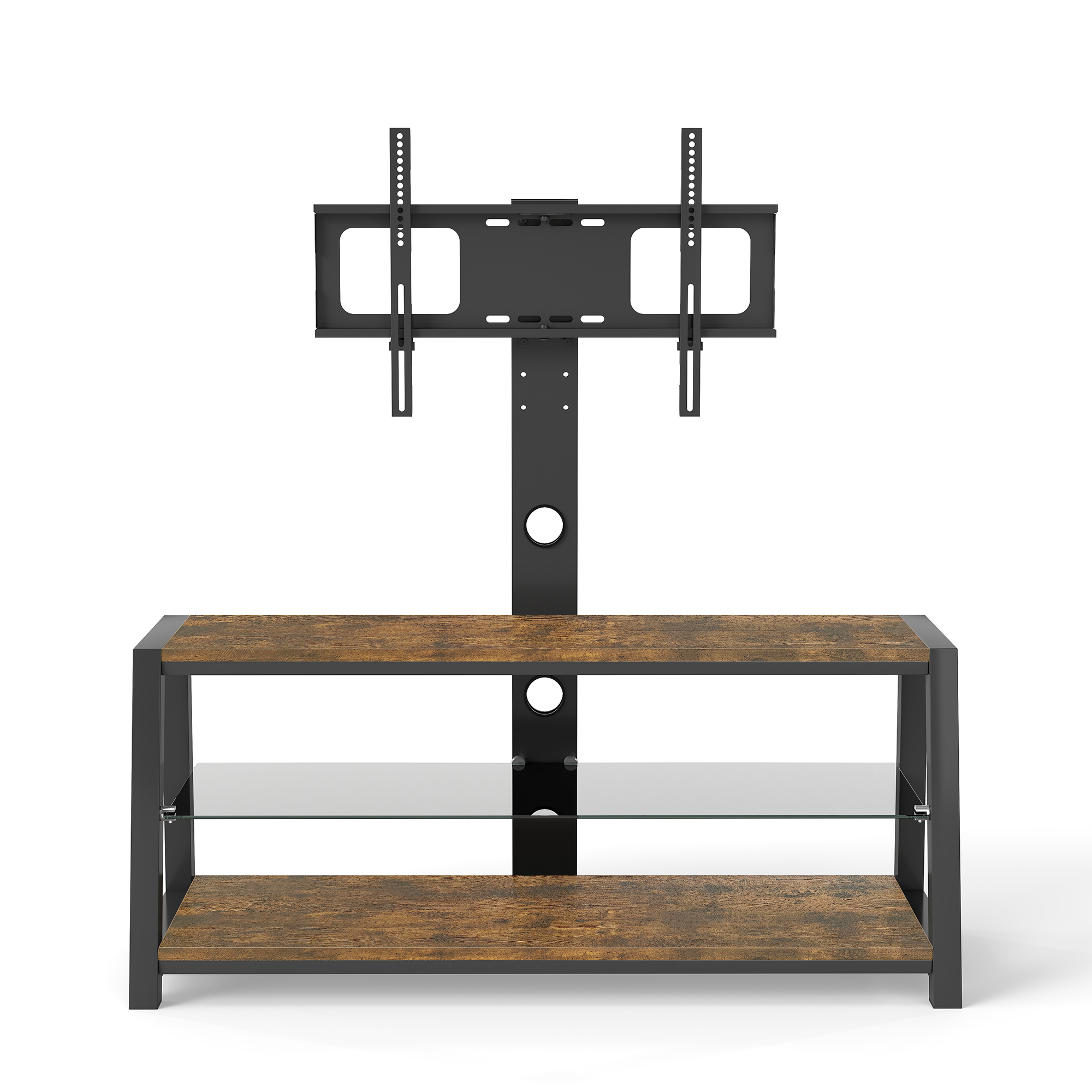 TV-taso 125x116x42 cm ruskea MDF ja metalli säilytyksellä ja höhenverstellbaralla TV-tasolla