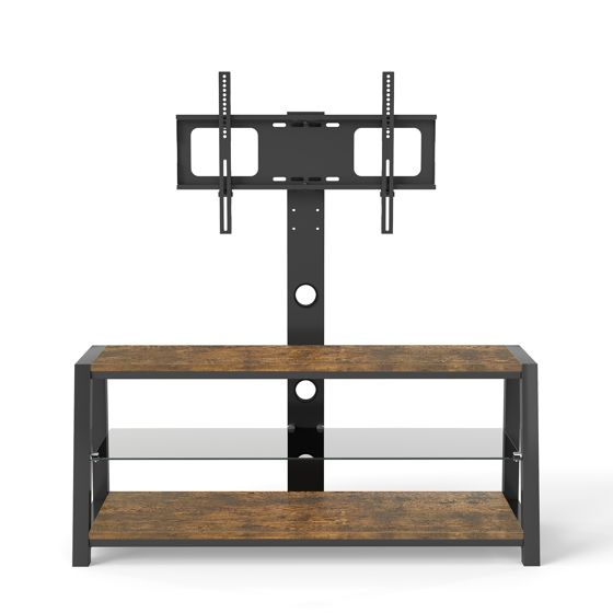TV-taso 125x116x42 cm ruskea MDF ja metalli säilytyksellä ja höhenverstellbaralla TV-tasolla