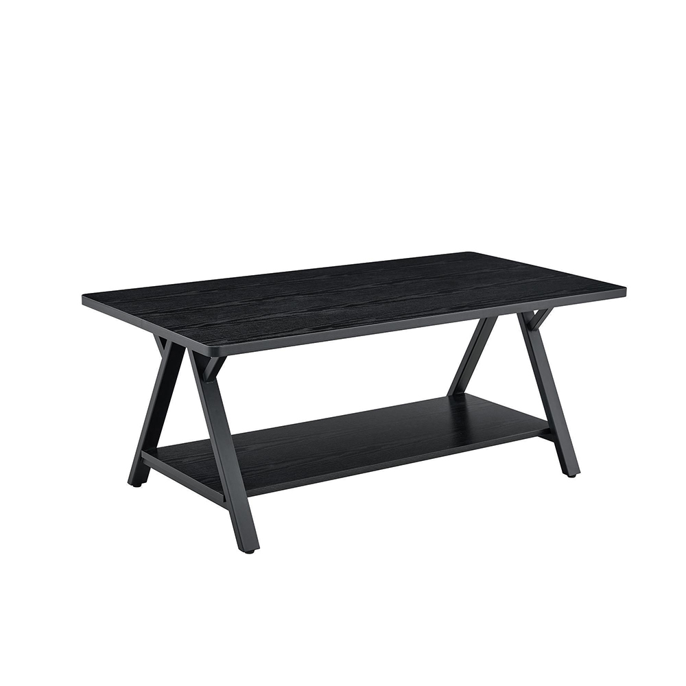 Sohvapöytä 110x57x44,5 cm, musta puukuvio ja metallirunko