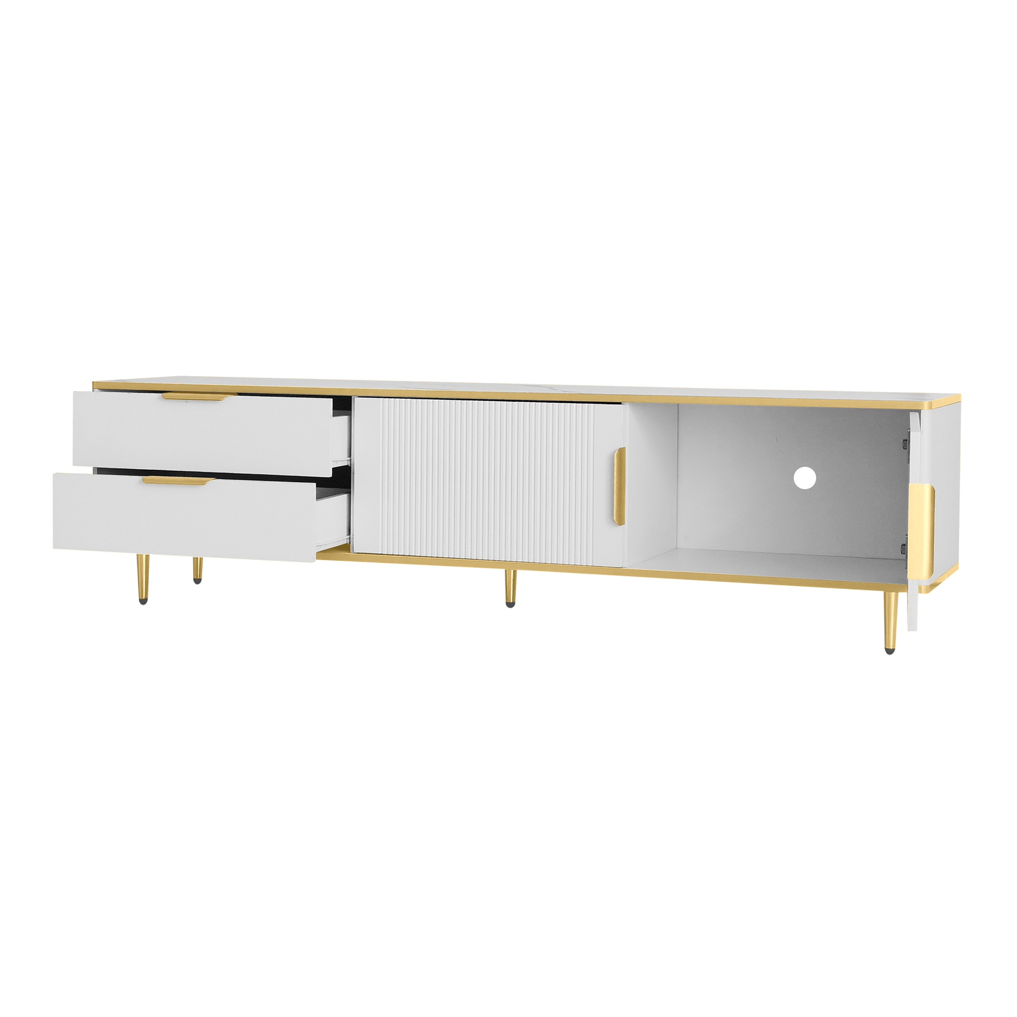 TV-taso 170x37x45 cm valkoinen lastulevy säilytyksellä ja liukuovilla