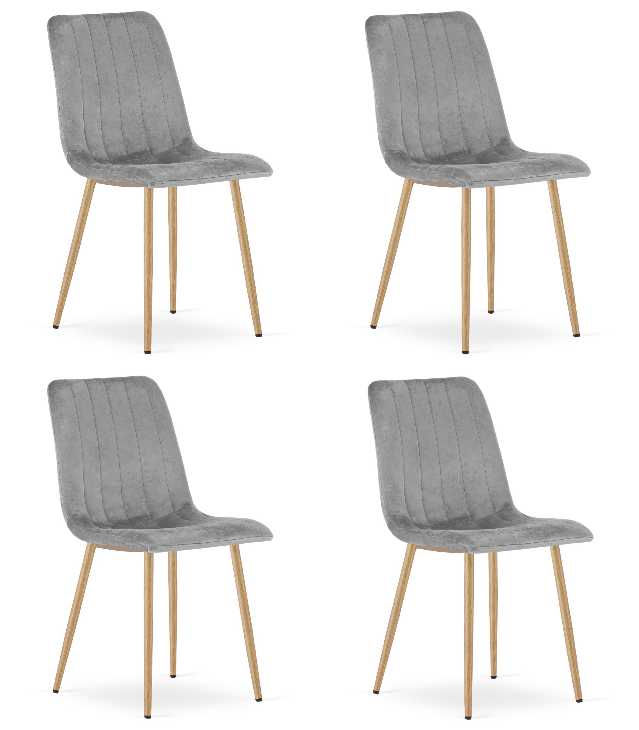 LAVA-tuoli 4 kpl, vaaleanharmaa sametti, puunväriset jalat