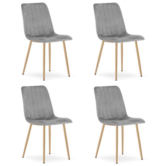 LAVA-tuoli 4 kpl, vaaleanharmaa sametti, puunväriset jalat