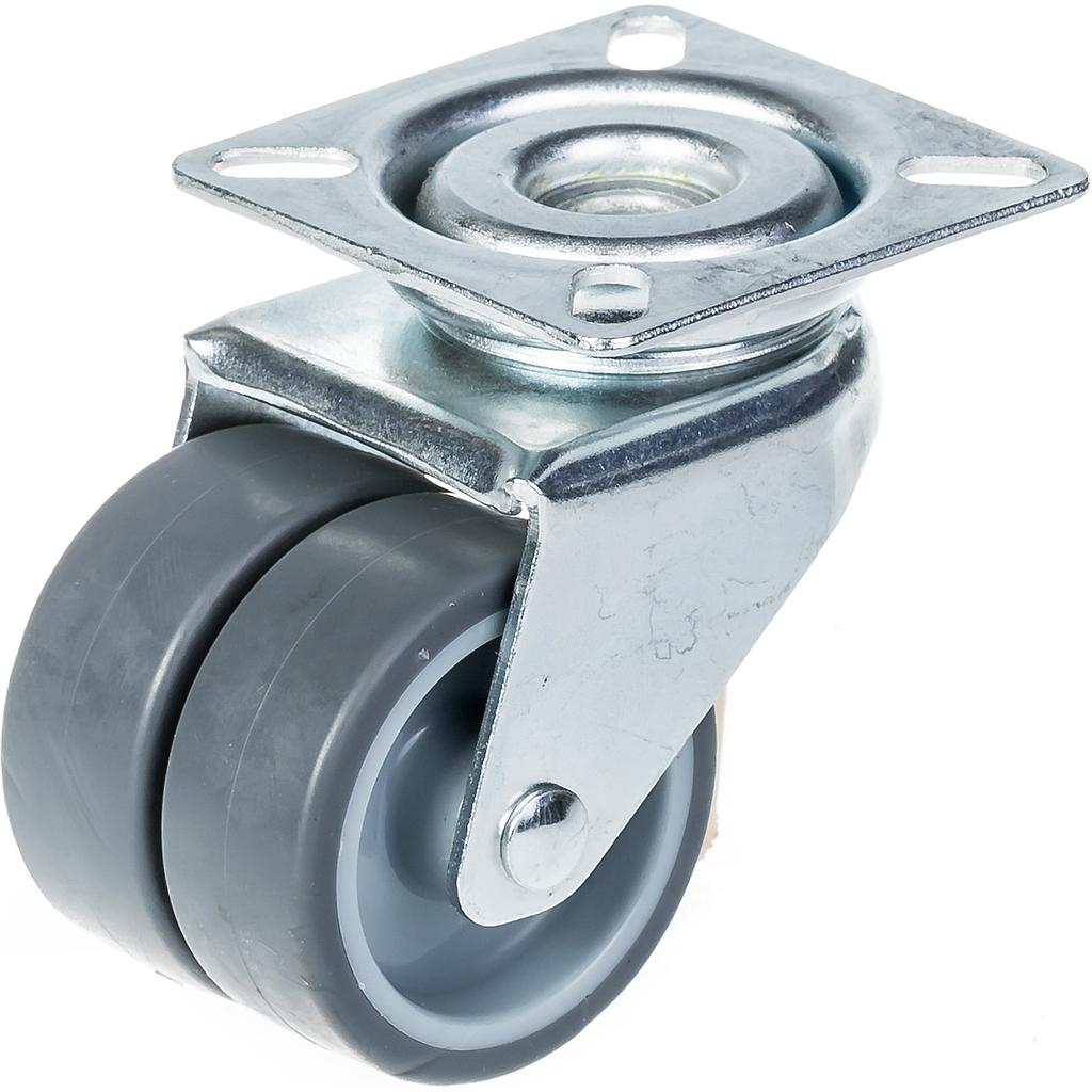 50 mm:n (2 tuuman) kaksoispyöräinen pyörä, harmaa kumi, kääntyvä, kantavuus 70 kg
