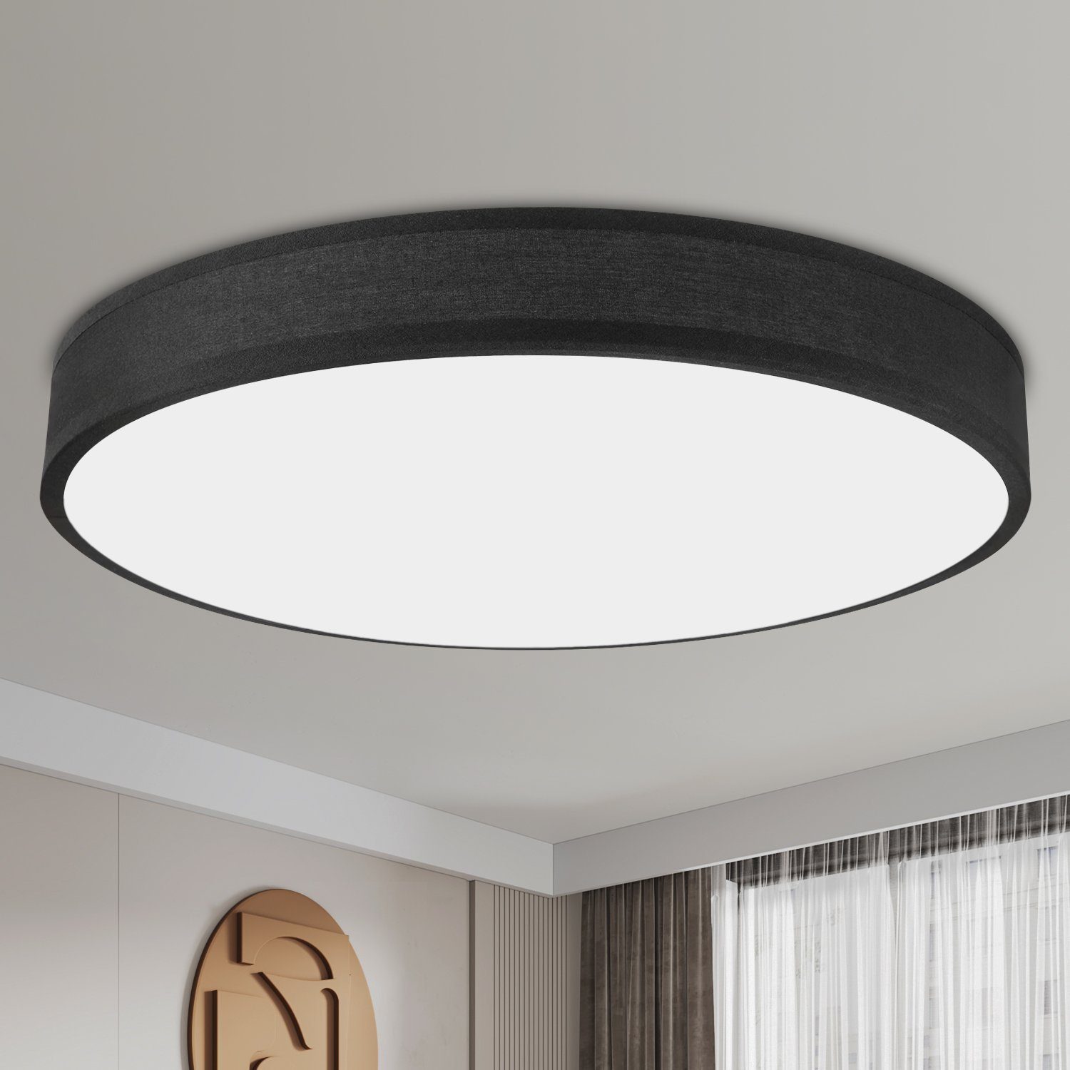 ZMH 12 W:n LED-kattovalaisin, jossa moderni pyöreä kangasvarjostin, Ø 30 cm, keittiöön