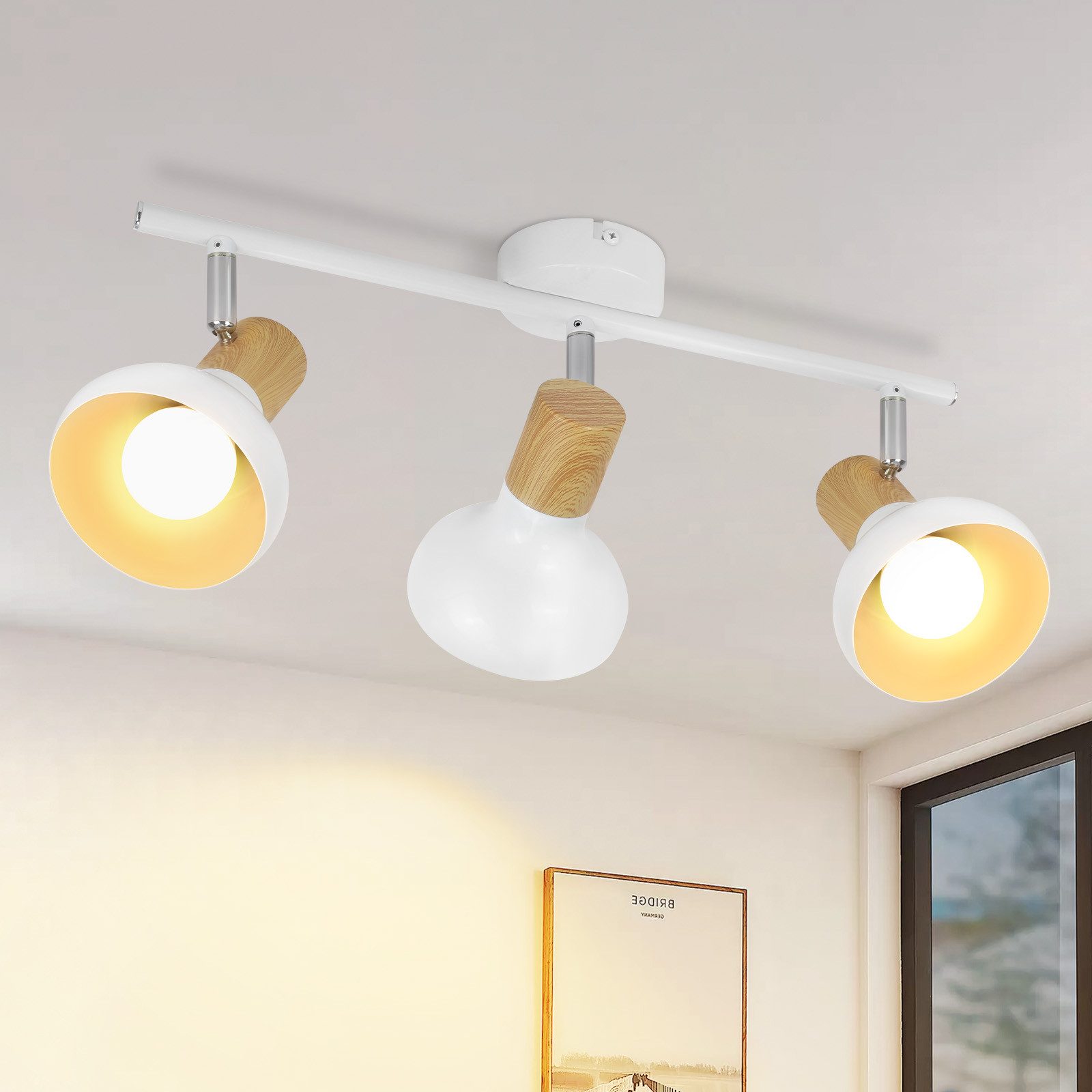 ZMH 3-lamppuinen E14 vintage-kattospottivalaisin, 350° kääntyvä, sopii olohuoneeseen ja käytävään