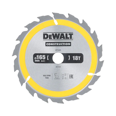 DeWalt Construction -Pyörösahanterä 165x20 mm, 18 hammasta