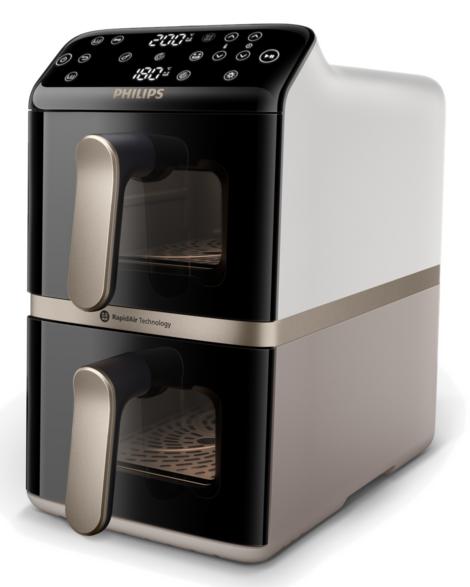 Ilmakeitin Philips Ovi Stacked Dual Basket Airfryer NA462/80 Teho 2750 W 6 ohjelmaa Musta/Silmänvalkoinen/Silmänbeige/Kupari