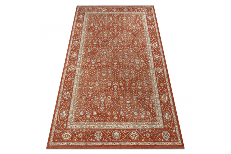 Villamatto SOHO - Vinoneliö, geometrinen kehyskuviolla, luonnollinen terrakotta / beige