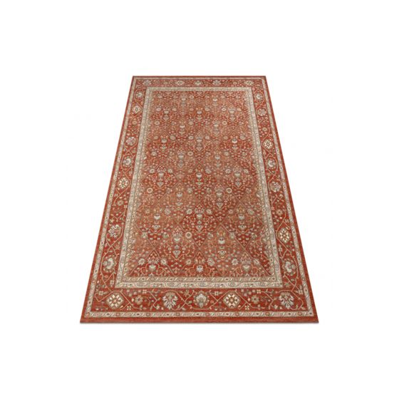 Villamatto SOHO - Vinoneliö, geometrinen kehyskuviolla, luonnollinen terrakotta / beige