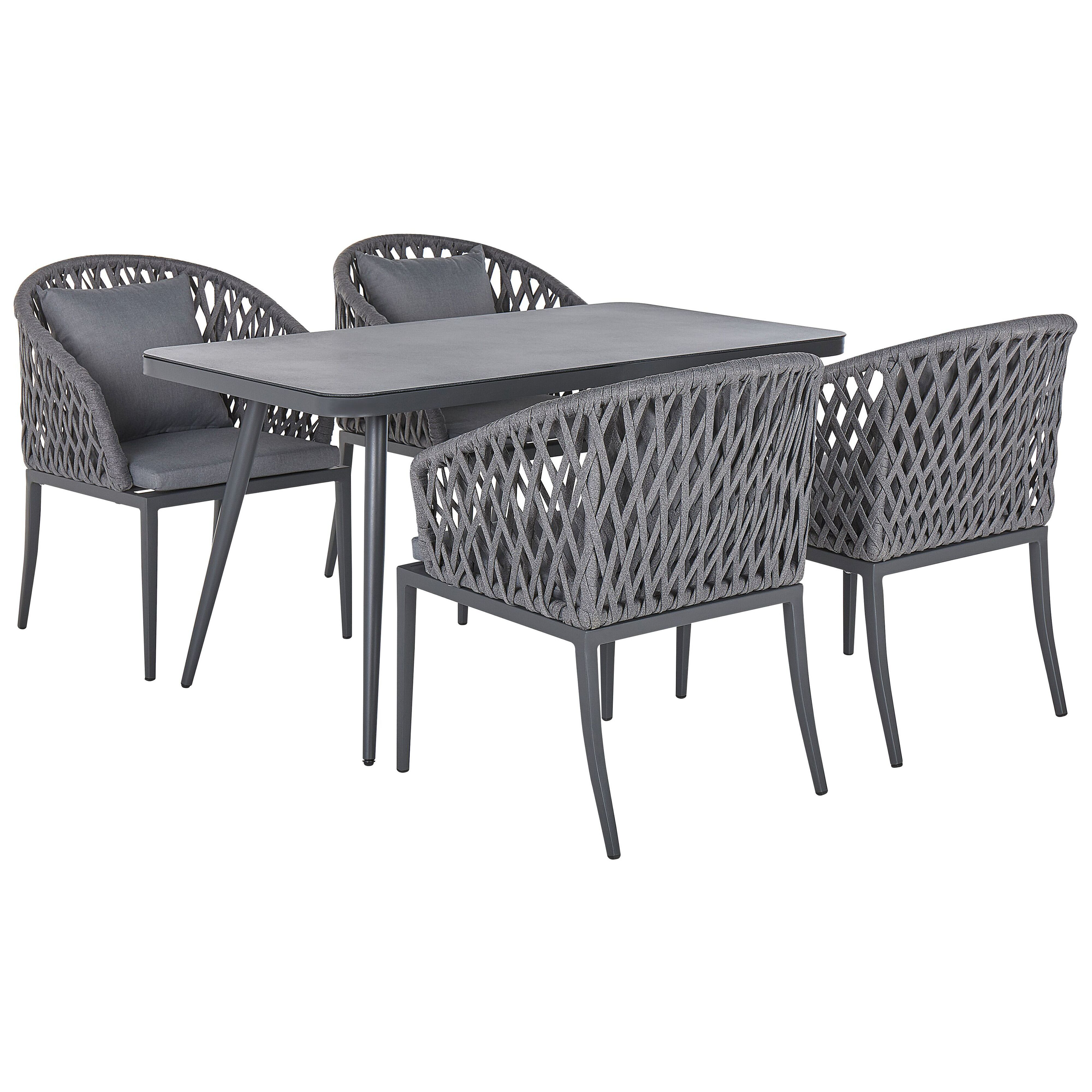 Ulkoruokailuryhmä 4-istuttava LIPARI tyynyillä metalli Harmaa