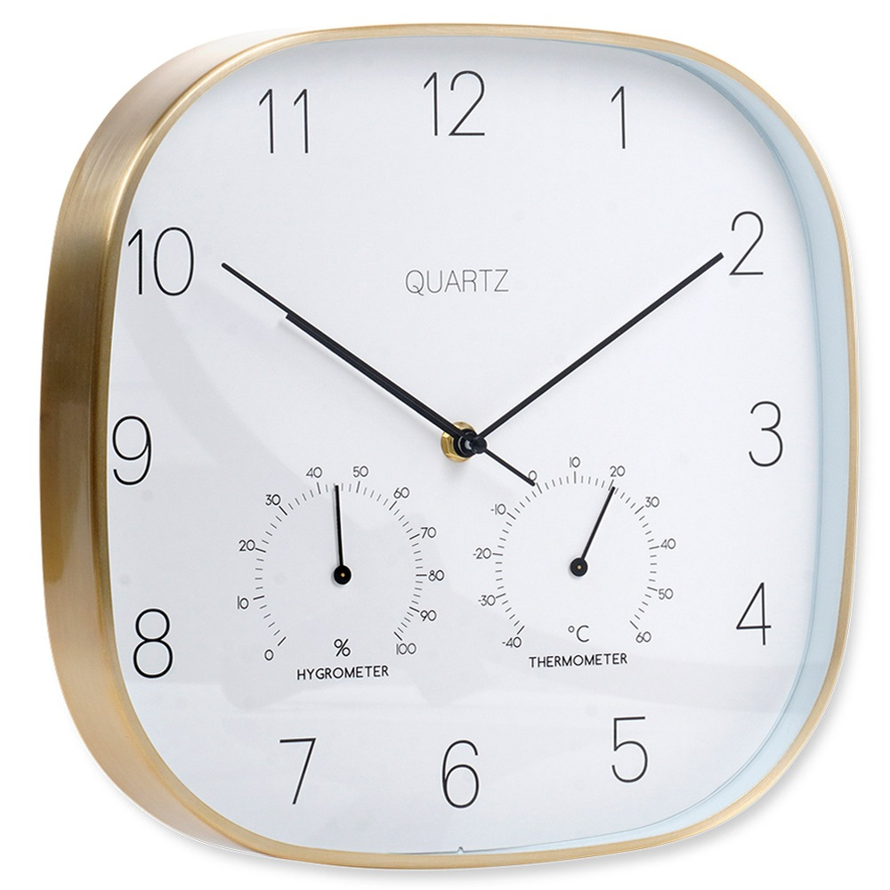 Seinäkello lämpömittarilla ja kosteusmittarilla, valkokulta, 28,5 cm