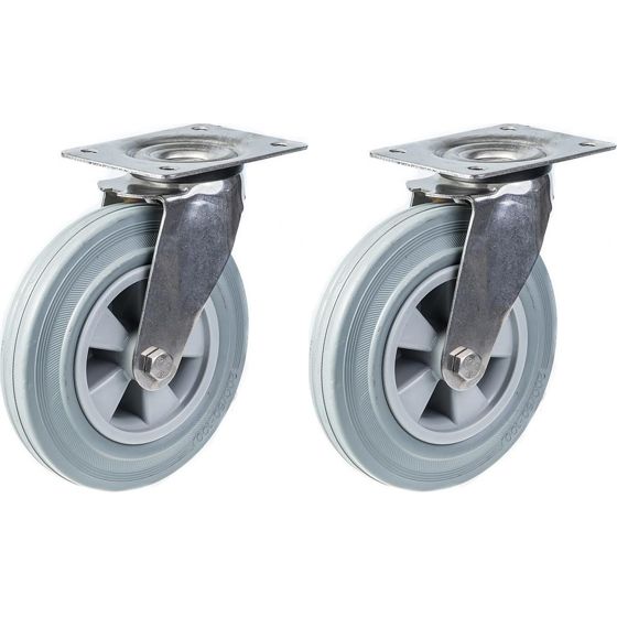 200mm 8" ruostumattomasta teräksestä valmistettu pyörä, harmaa kumi, kääntyvä, 410kg, 2 kpl:n sarja