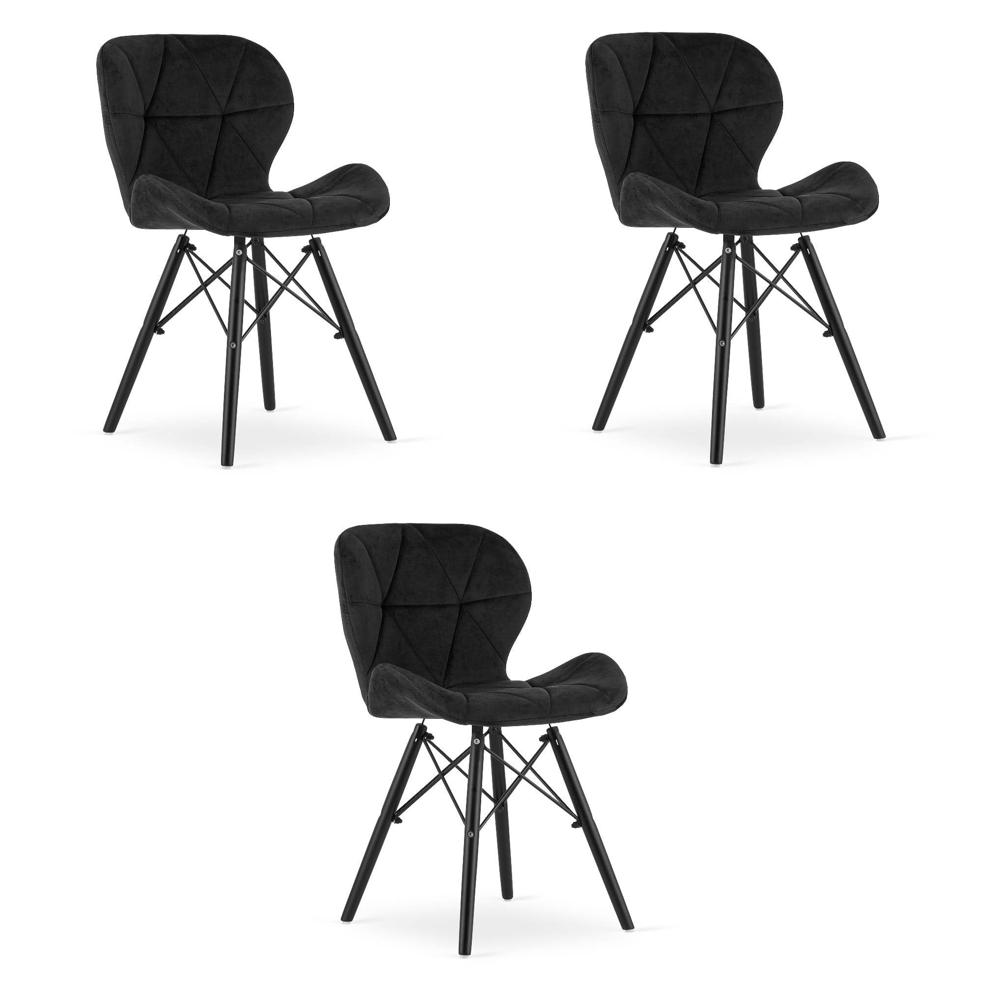 LAGO samettituoli, musta, mustat jalat (3 kpl)