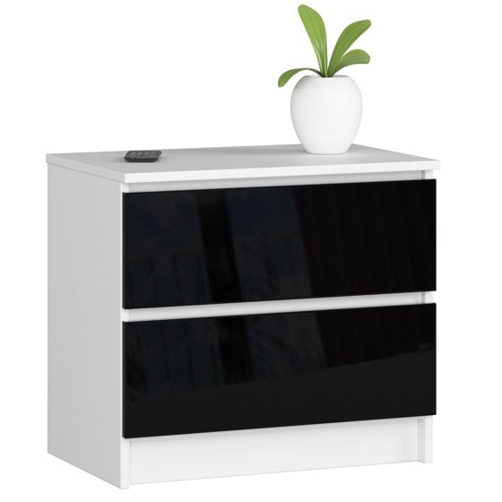 Akord Lipasto 2 Laatikoa Valkoinen/Musta Korkeakiilto 60x40x55