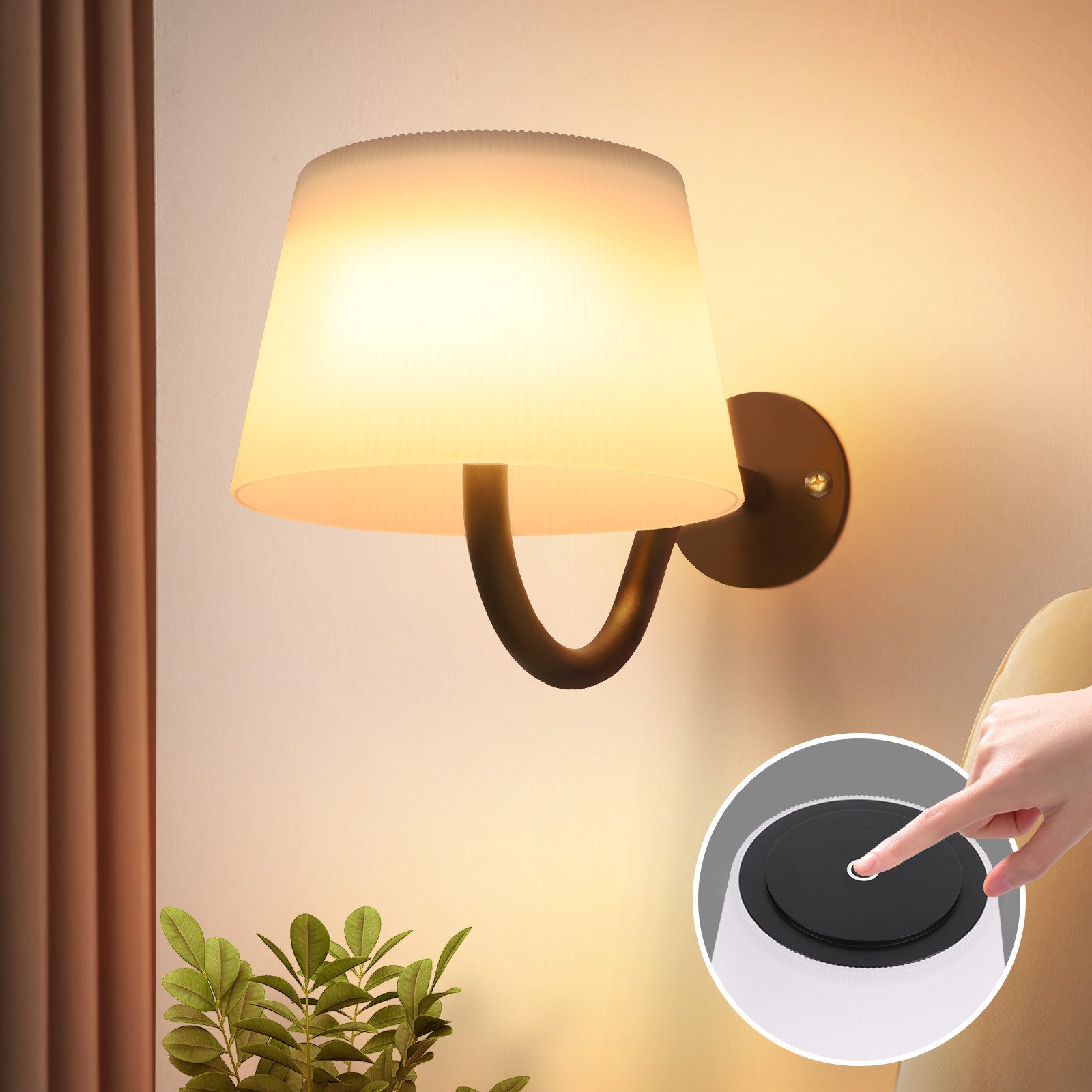 NETTLIFE Sisäkäyttöön tarkoitettu paristokäyttöinen seinävalaisin kytkimellä: Himmennettävät LED-seinävalaisimet, musta, langaton, moderni
