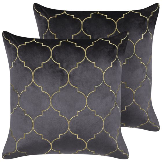 Koristetyynysetti 2 kpl ALYSSUM sametti 45 x 45 cm Harmaa Trellis-kuvio