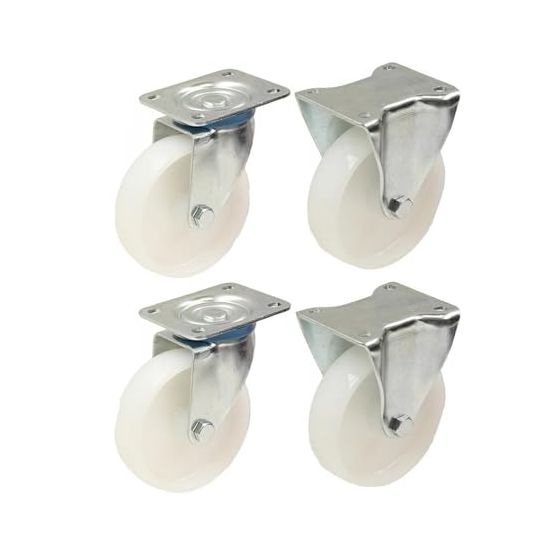 4 - 80mm 3" tuuman nailonpyörät - raskaat kääntyvät ja kiinteät pyörät 120kg kukin.