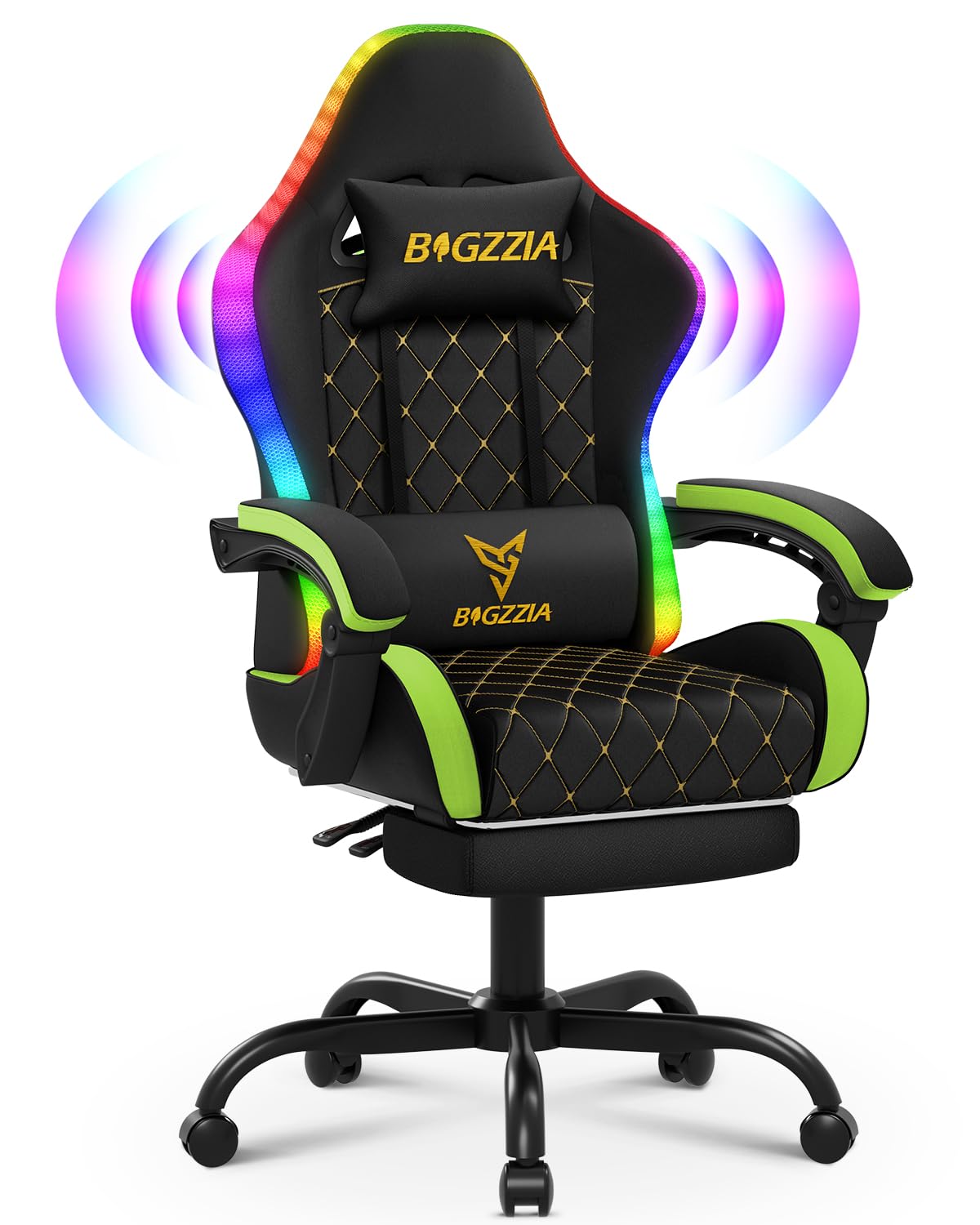 Pelituoli G01 RGB valolla ja Bluetooth kaiuttimilla Vihreä