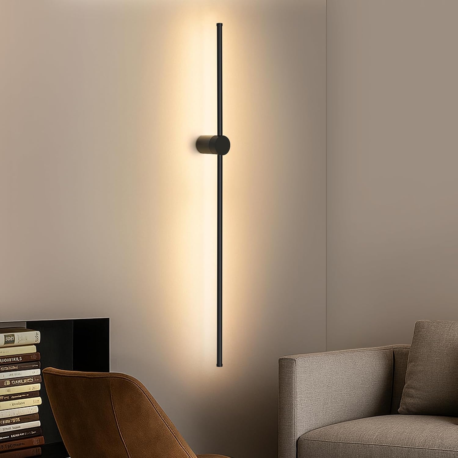 NETTLIFE LED-seinävalaisin sisätiloihin - 100 cm musta 8 W minimalistinen kääntyvä olohuonevalaisin yövalo lämmin valkoinen 3000 K