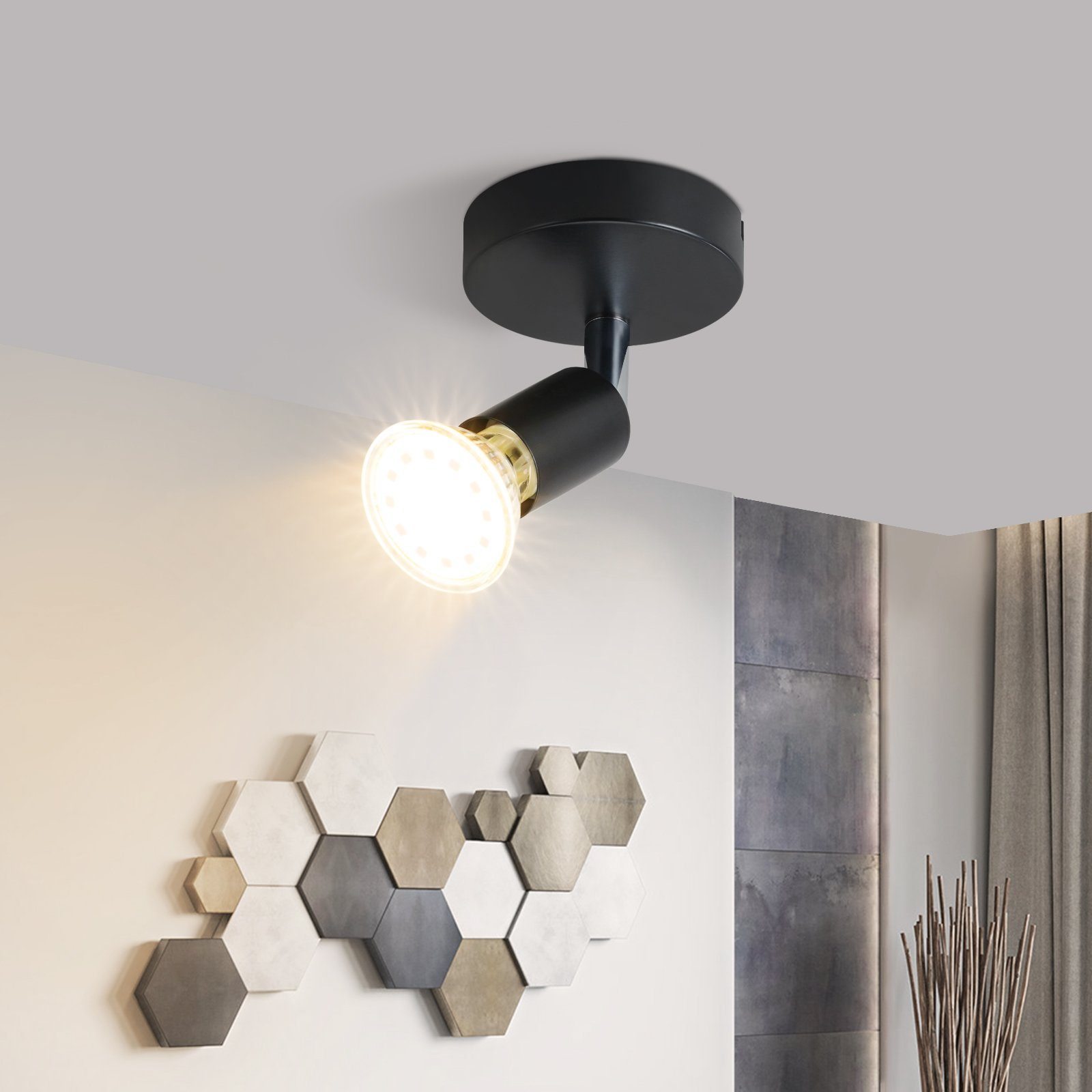 NETTLIFE Spot GU10 Max.40 W Moderni musta seinävalaisin sisätiloihin, 330° säädettävä kohdevalo, metallinen kangasvarjostin, eteiseen, keittiöön, 