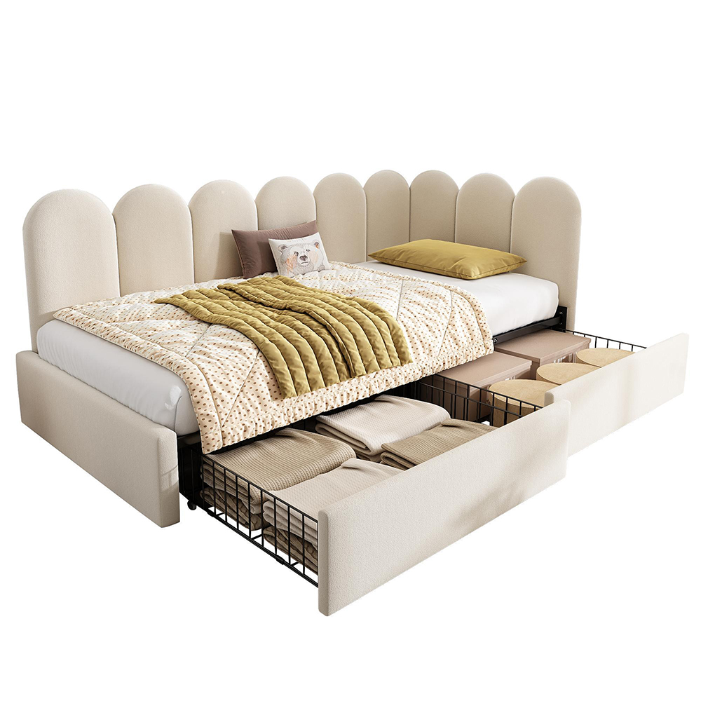 Beige verhoiltu sänky 90x200 cm (ilman patjaa)