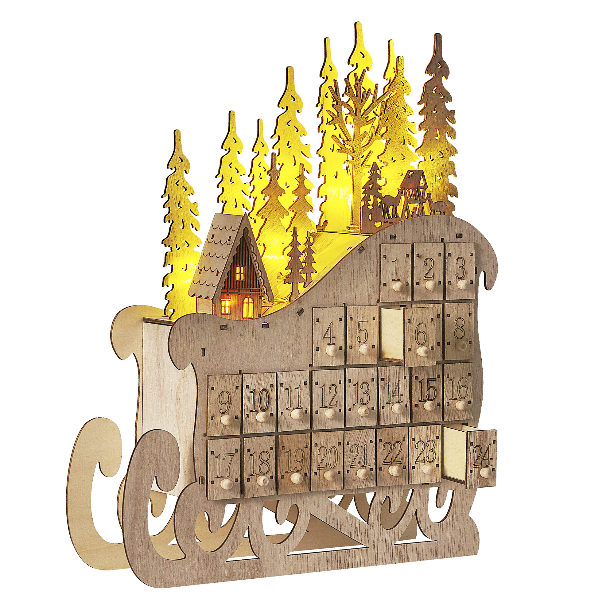 Joulukoriste LED-valo IMPALA Joulukalenteri 40 cm Vaaleanruskea