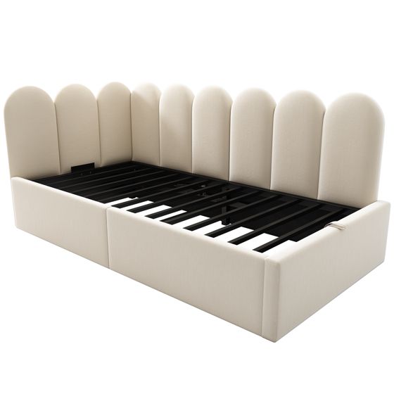 Verhoiltu Sänky 90 x 190 cm, Beige Sametti, Hydraulinen + Säilytystila