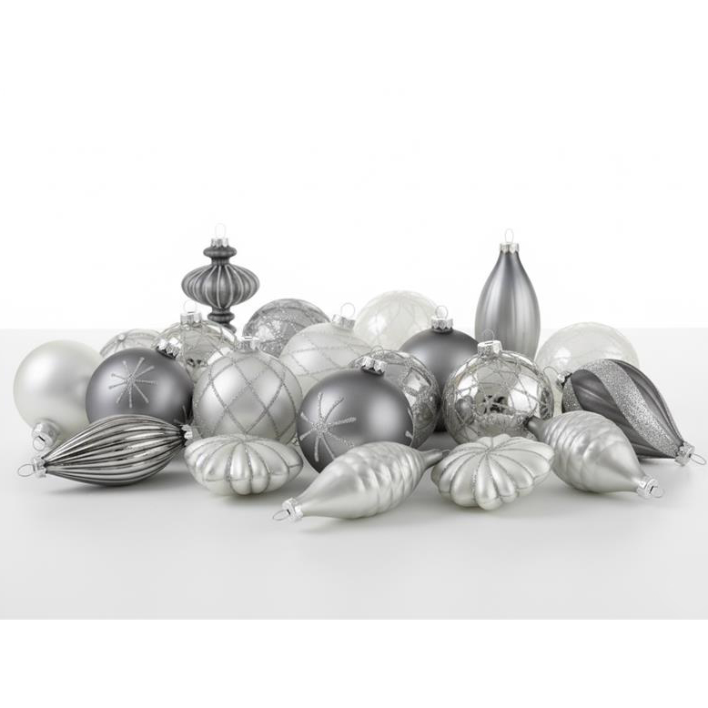 Kuusenkoristesetti 35 kpl FROSTFALL lasi Harmaa